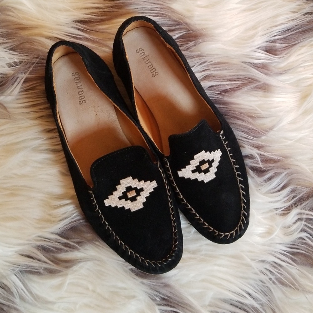 Soludos Made in Spain Embroidered Suede Loafers